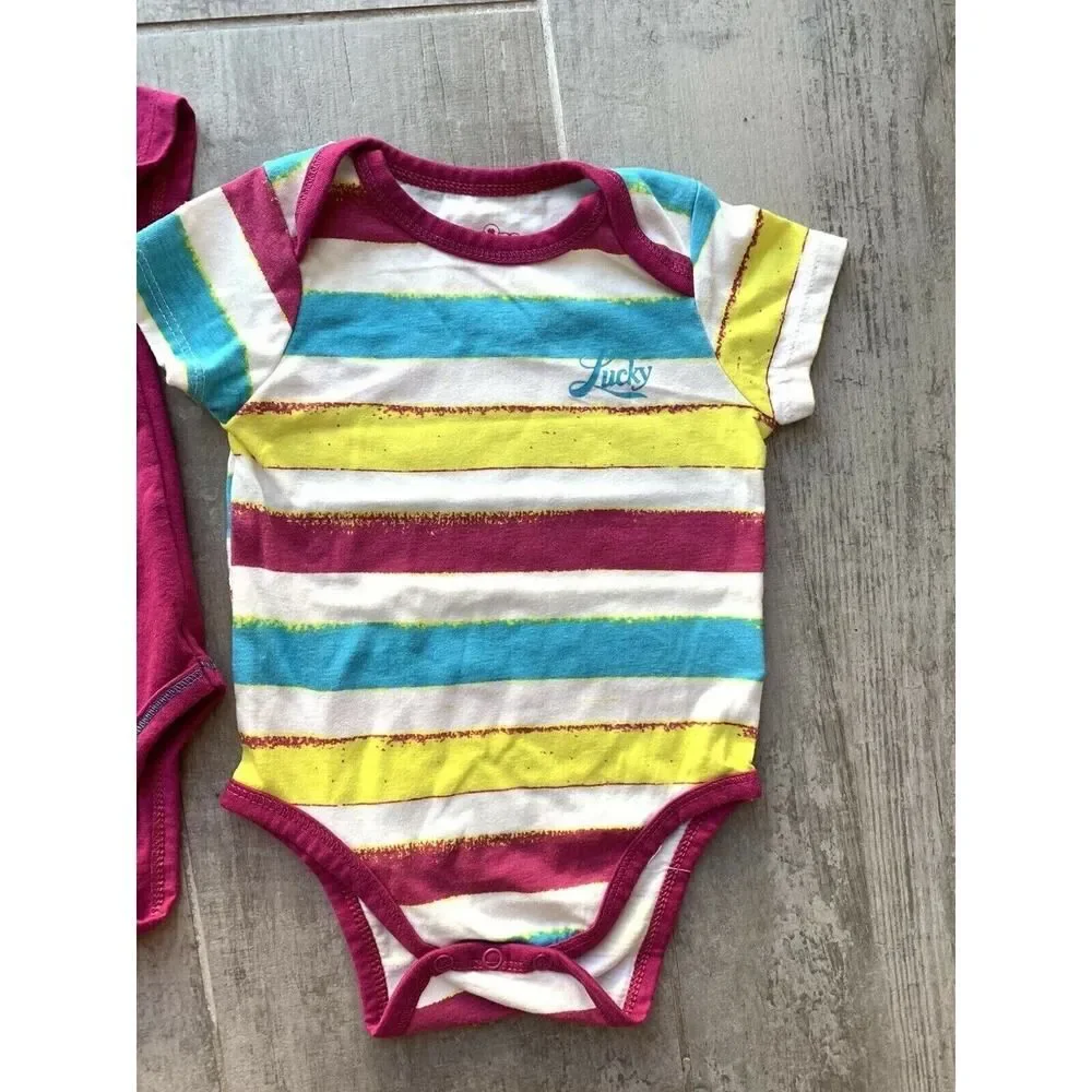 LUCKY BRAND Baby Girl Set of 3 Bundle Lot Bodysuit Romper One Piece NEW 6-9m